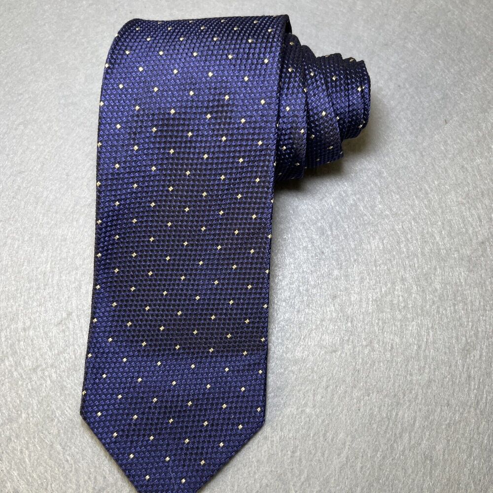 Dunhill Tie Silk Dark Blue Dots Made in England 59"L 3.5"W